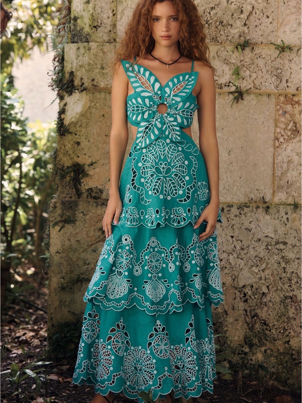 NWT FARM RIO x ANTHROPOLOGIE Linen Sculptural Midi Dress
